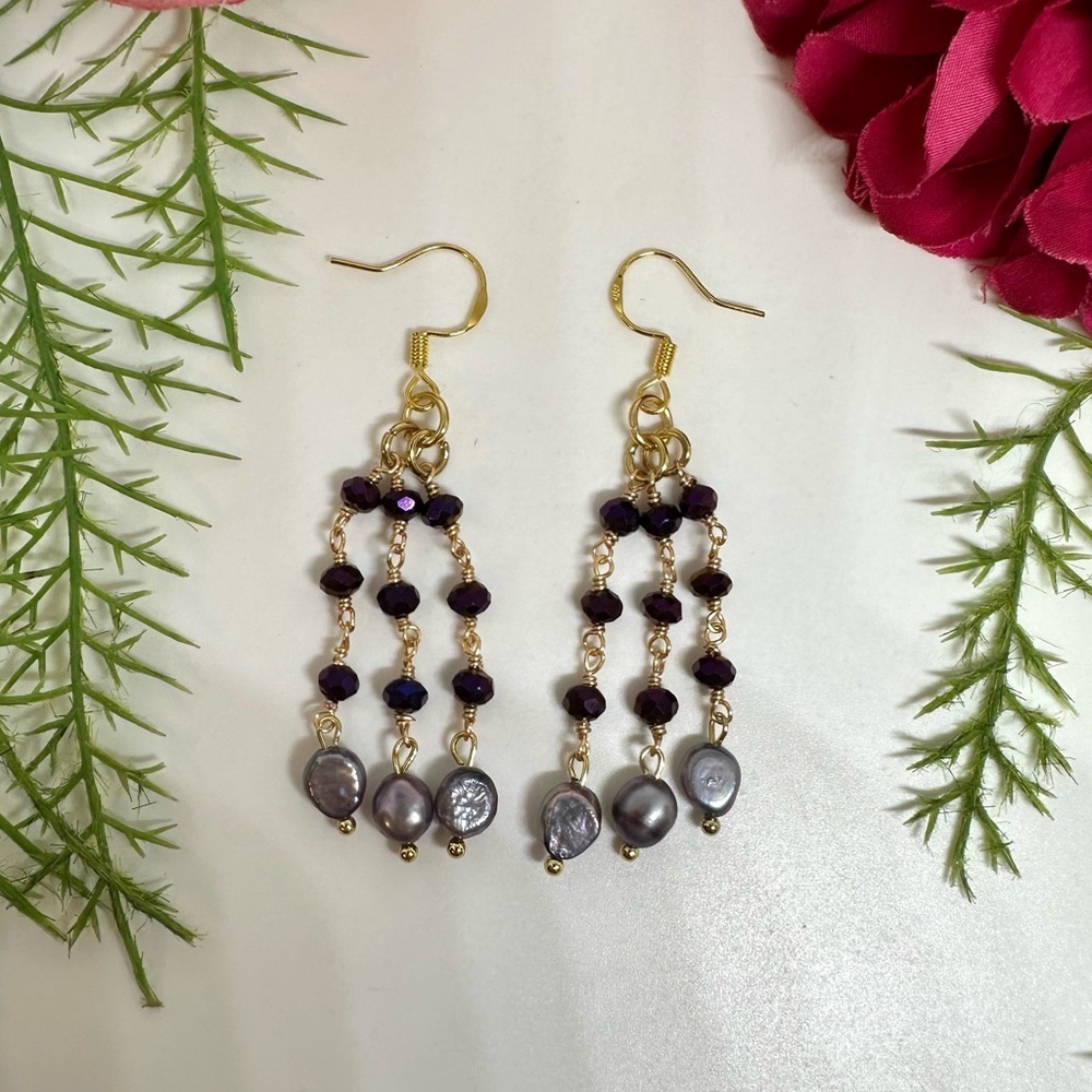 NEW⚜️Freshwater Pearl & Crystal Chandelier Earrings - Picture 5 of 6